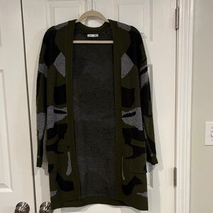 Women’s Olive Green Patterned Open-Front Women's Sweater Cardigan